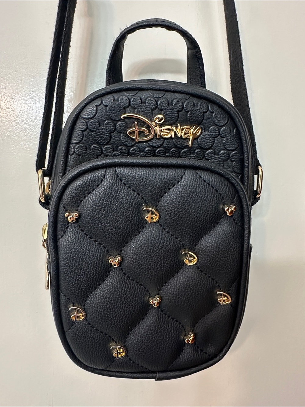 Disney Black Quilted Mini Crossbody Bag with Gold Accents